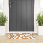 Liquid Swirl Retro Modern Abstract Pattern in Caramel Ochre and White Welcome Mat Gallery Image 3