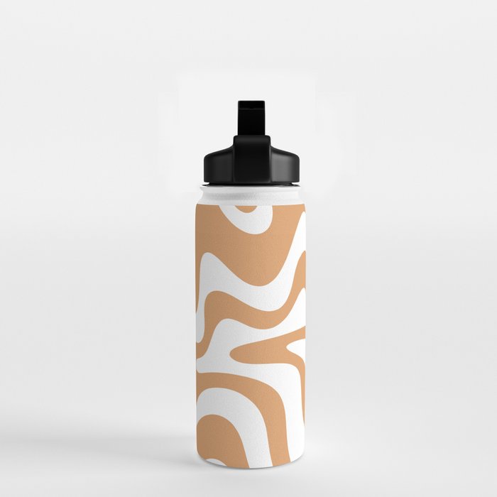 Liquid Swirl Retro Modern Abstract Pattern in Caramel Ochre and White Water Bottle Gallery Image 2