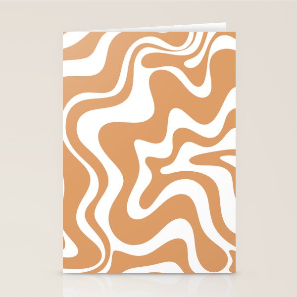 Liquid Swirl Retro Modern Abstract Pattern in Caramel Ochre and White Stationery Card Gallery Image 2