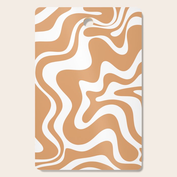 Liquid Swirl Retro Modern Abstract Pattern in Caramel Ochre and White Cutting Board Gallery Image 1