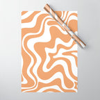 Liquid Swirl Retro Modern Abstract Pattern in Caramel Ochre and White Wrapping Paper Gallery Image 1