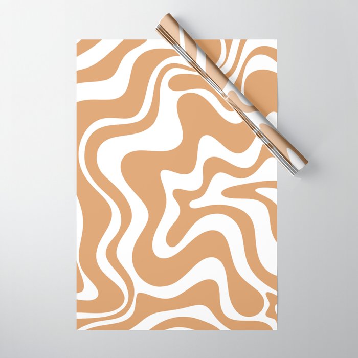 Liquid Swirl Retro Modern Abstract Pattern in Caramel Ochre and White Wrapping Paper Gallery Image 1