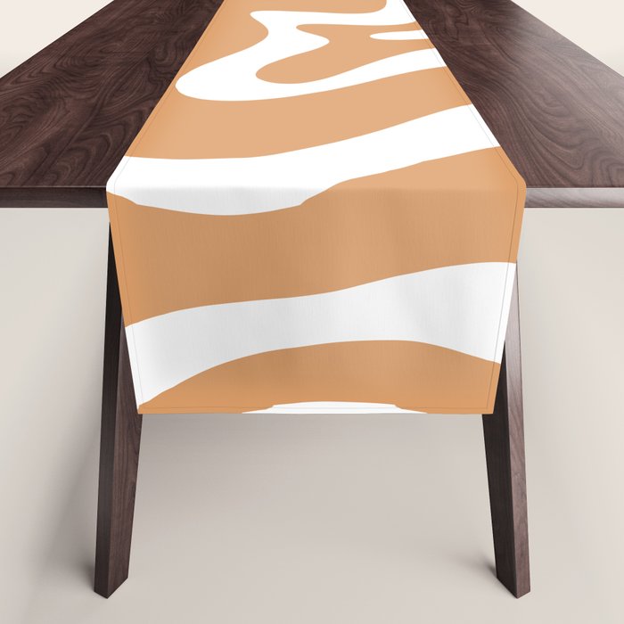 Liquid Swirl Retro Modern Abstract Pattern in Caramel Ochre and White Table Runner Gallery Image 1