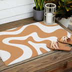 Liquid Swirl Retro Modern Abstract Pattern in Caramel Ochre and White Outdoor Rug Gallery Image 2