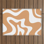 Liquid Swirl Retro Modern Abstract Pattern in Caramel Ochre and White Outdoor Rug Gallery Image 1