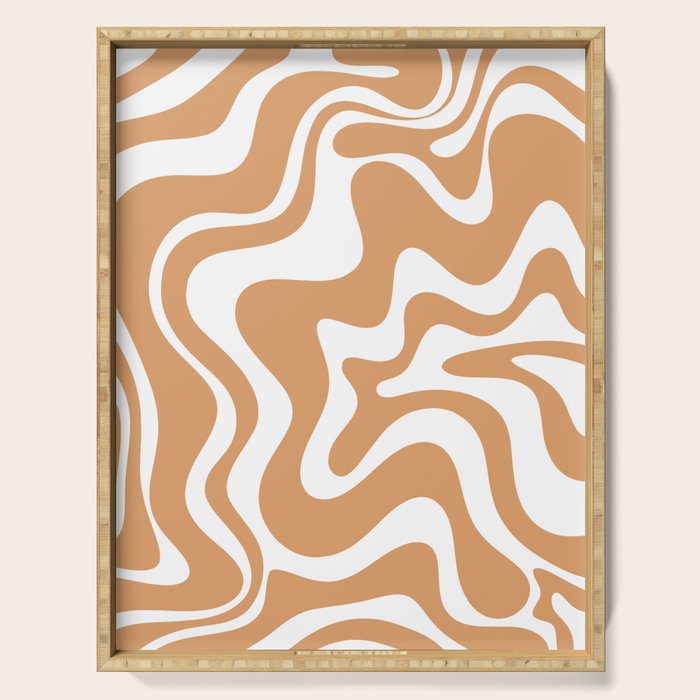 Liquid Swirl Retro Modern Abstract Pattern in Caramel Ochre and White Serving Tray Gallery Image 1