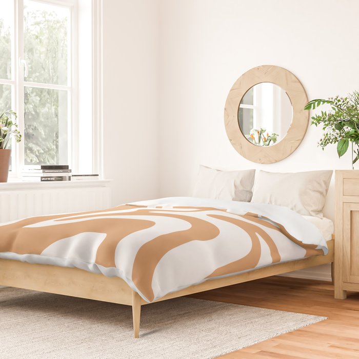 Liquid Swirl Retro Modern Abstract Pattern in Caramel Ochre and White Duvet Cover Gallery Image 2