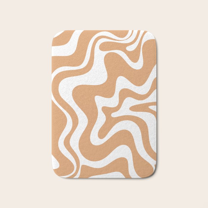 Liquid Swirl Retro Modern Abstract Pattern in Caramel Ochre and White Bath Mat Gallery Image 1