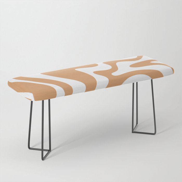 Liquid Swirl Retro Modern Abstract Pattern in Caramel Ochre and White Bench Gallery Image 1
