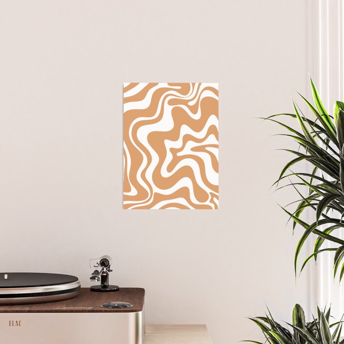 Liquid Swirl Retro Modern Abstract Pattern in Caramel Ochre and White Poster Gallery Image 2