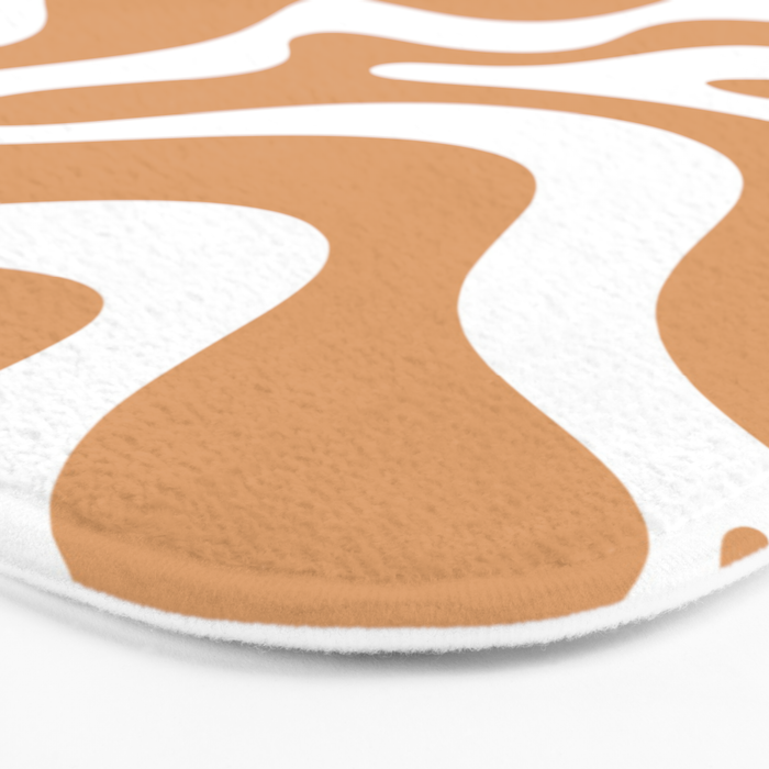 Liquid Swirl Retro Modern Abstract Pattern in Caramel Ochre and White Bath Mat Gallery Image 3