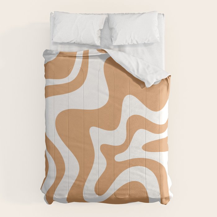 Liquid Swirl Retro Modern Abstract Pattern in Caramel Ochre and White Comforter Gallery Image 6