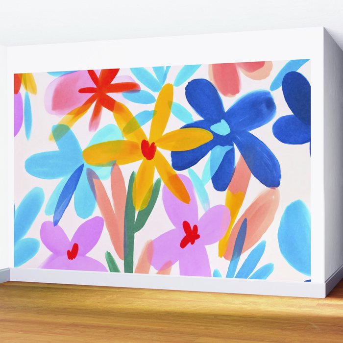 Playful Petals Mid Century Bold Groovy Flower Garden  Wall Mural Gallery Image 2