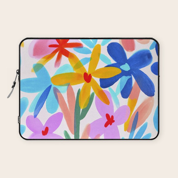Playful Petals Mid Century Bold Groovy Flower Garden  Laptop Sleeve Gallery Image 1