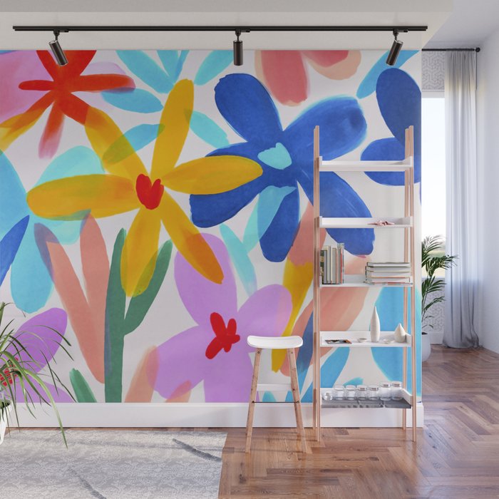 Playful Petals Mid Century Bold Groovy Flower Garden  Wall Mural Gallery Image 1