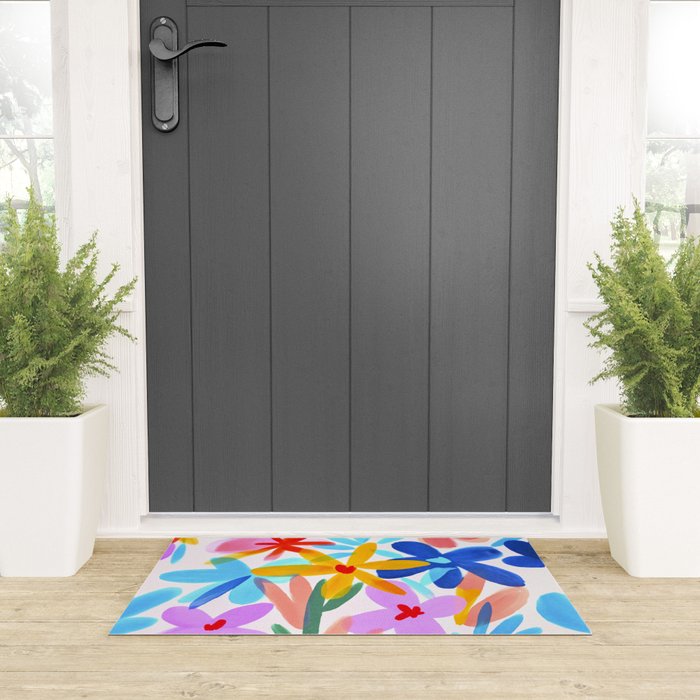 Playful Petals Mid Century Bold Groovy Flower Garden  Welcome Mat Gallery Image 3