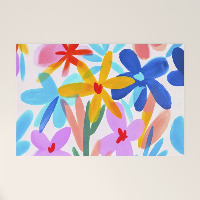 Playful Petals Mid Century Bold Groovy Flower Garden  Welcome Mat Gallery Image 1