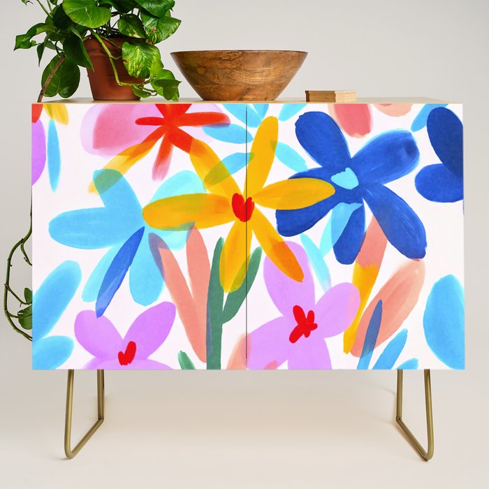 Playful Petals Mid Century Bold Groovy Flower Garden  Credenza Gallery Image 1