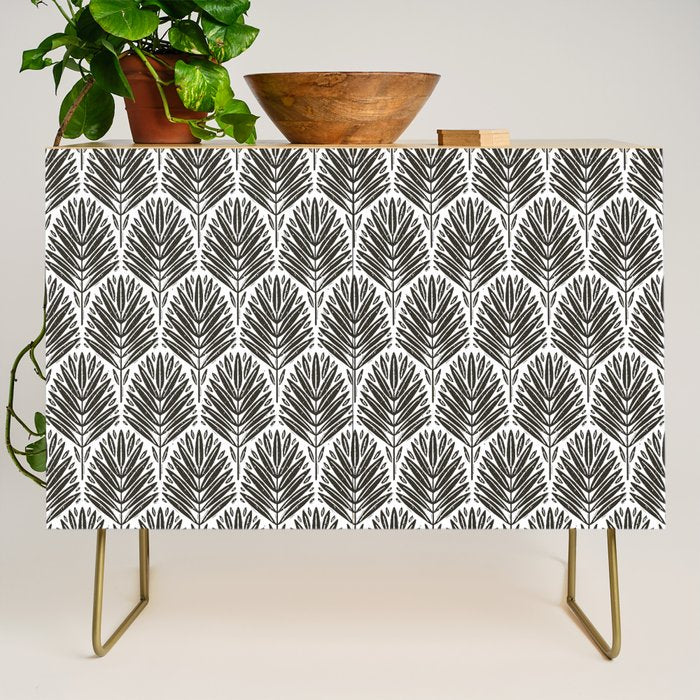 Stamped Palm Fronds Charcoal Credenza Gallery Image 1