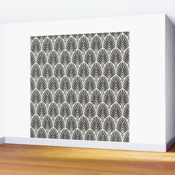 Stamped Palm Fronds Charcoal Wall Mural Gallery Image 2