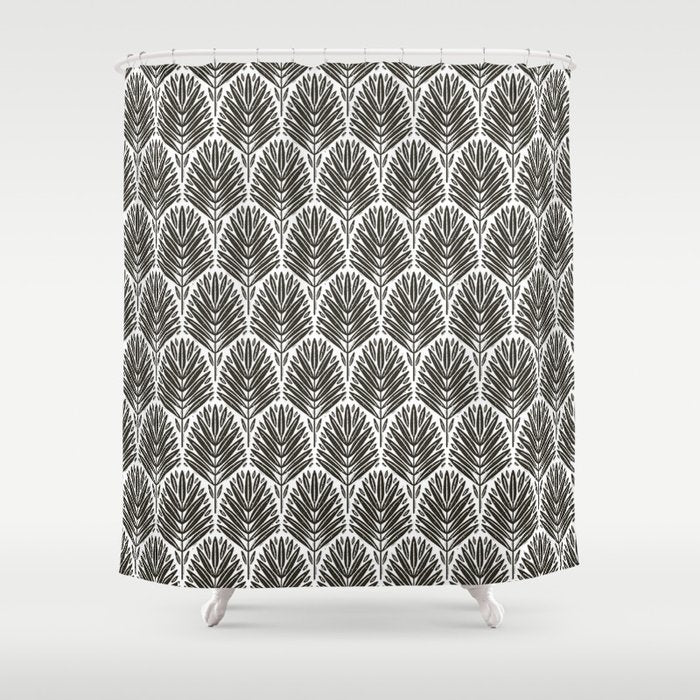 Stamped Palm Fronds Charcoal Shower Curtain Gallery Image 1