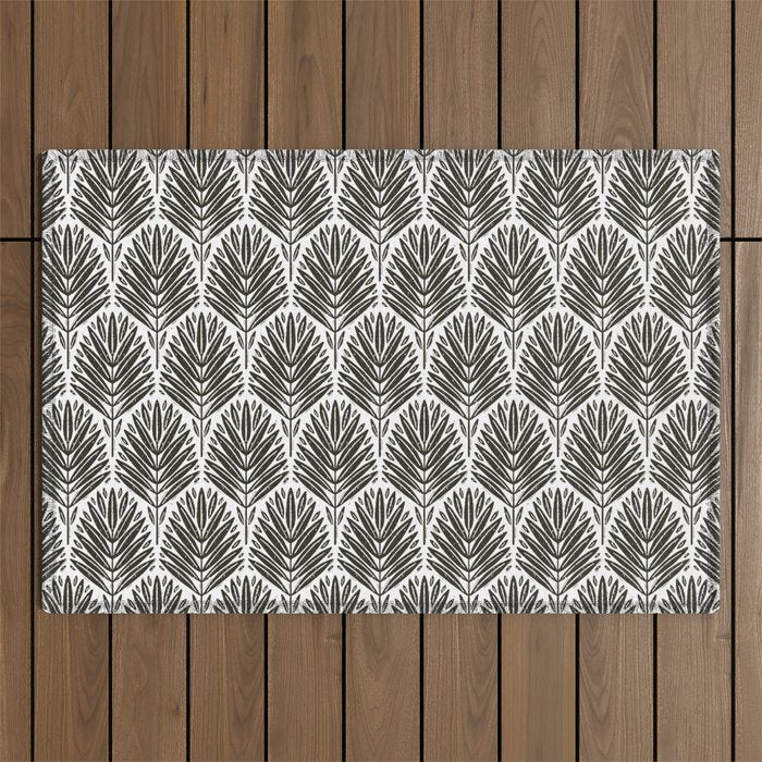 Stamped Palm Fronds Charcoal Outdoor Rug Gallery Image 1