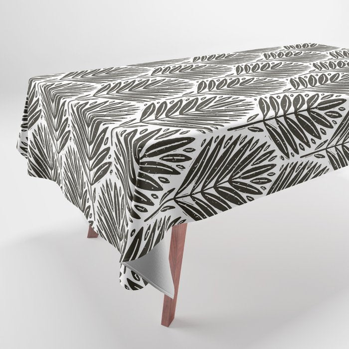Stamped Palm Fronds Charcoal Tablecloth Gallery Image 1