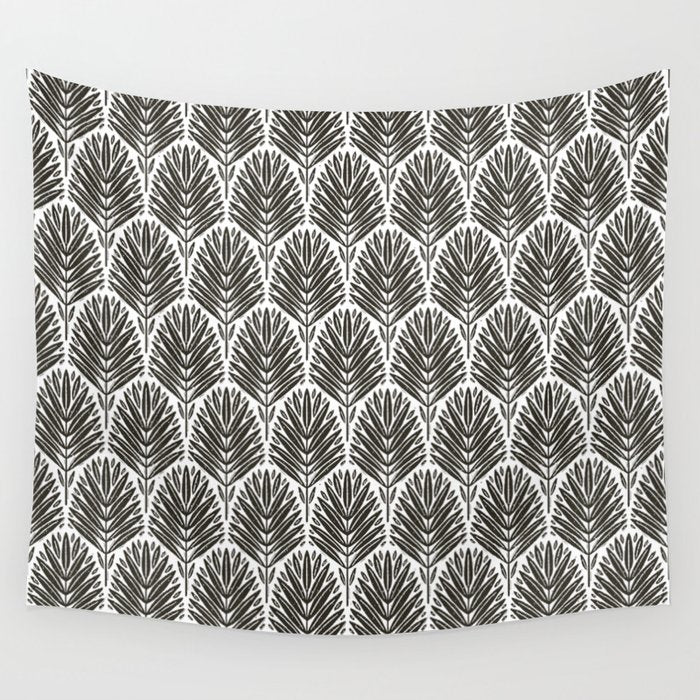 Stamped Palm Fronds Charcoal Wall Tapestry Gallery Image 4