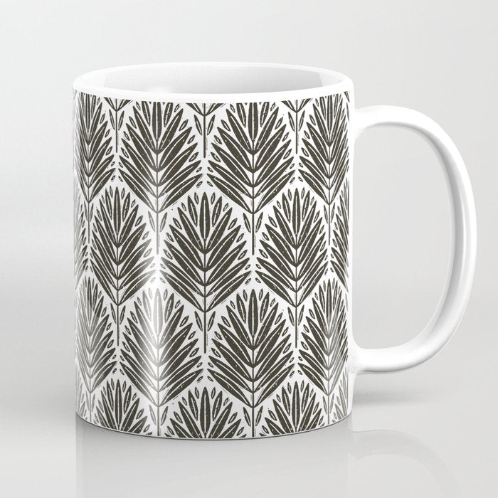 Stamped Palm Fronds Charcoal Coffee Mug Gallery Image 1