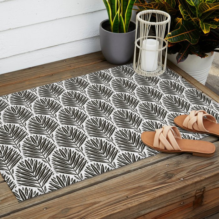 Stamped Palm Fronds Charcoal Outdoor Rug Gallery Image 2