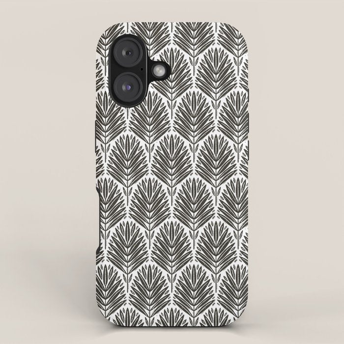 Stamped Palm Fronds Charcoal iPhone Case Gallery Image 1