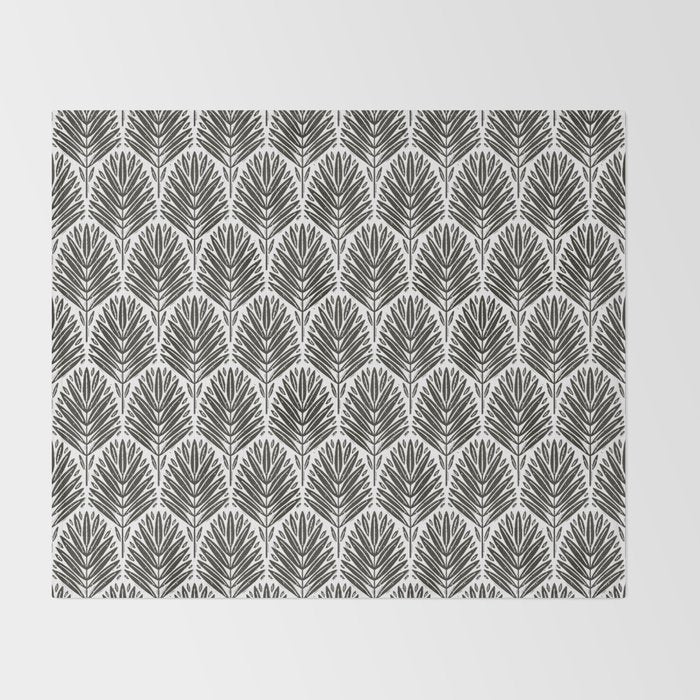 Stamped Palm Fronds Charcoal Throw Blanket Gallery Image 2