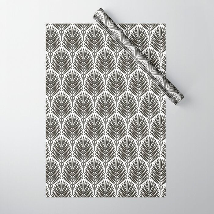 Stamped Palm Fronds Charcoal Wrapping Paper Gallery Image 1