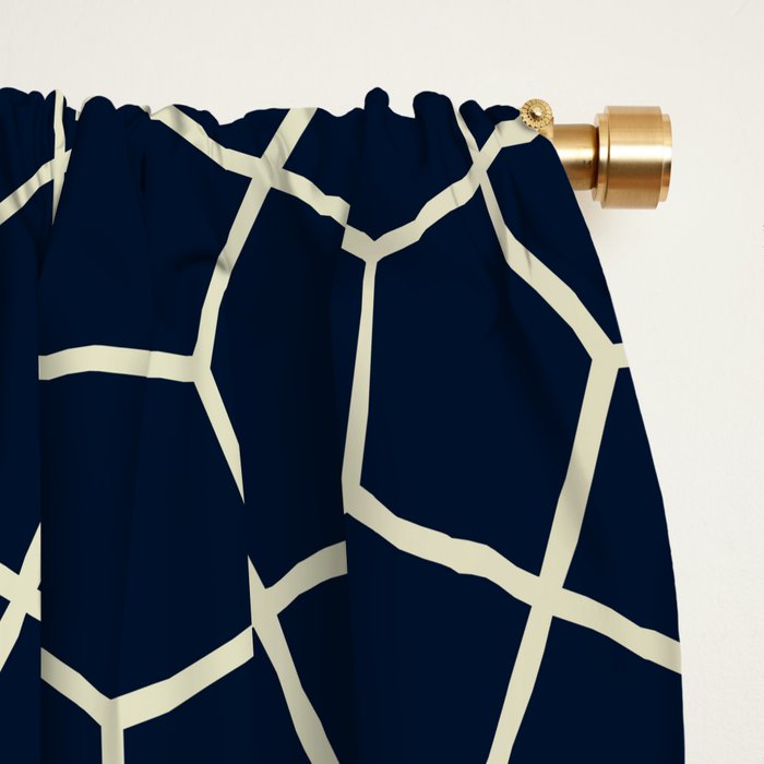 Abstract Geometric Pattern, Navy Blue and Gold Window Curtain Gallery Image 2