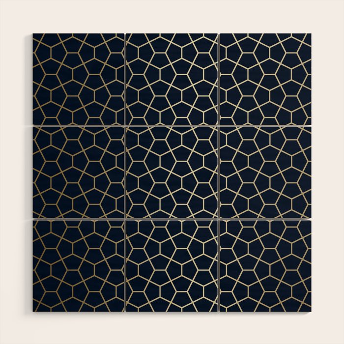 Abstract Geometric Pattern, Navy Blue and Gold Wood Wall Art Gallery Image 1