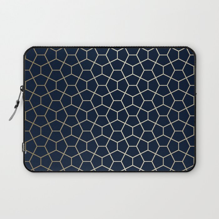 Abstract Geometric Pattern, Navy Blue and Gold Laptop Sleeve Gallery Image 1