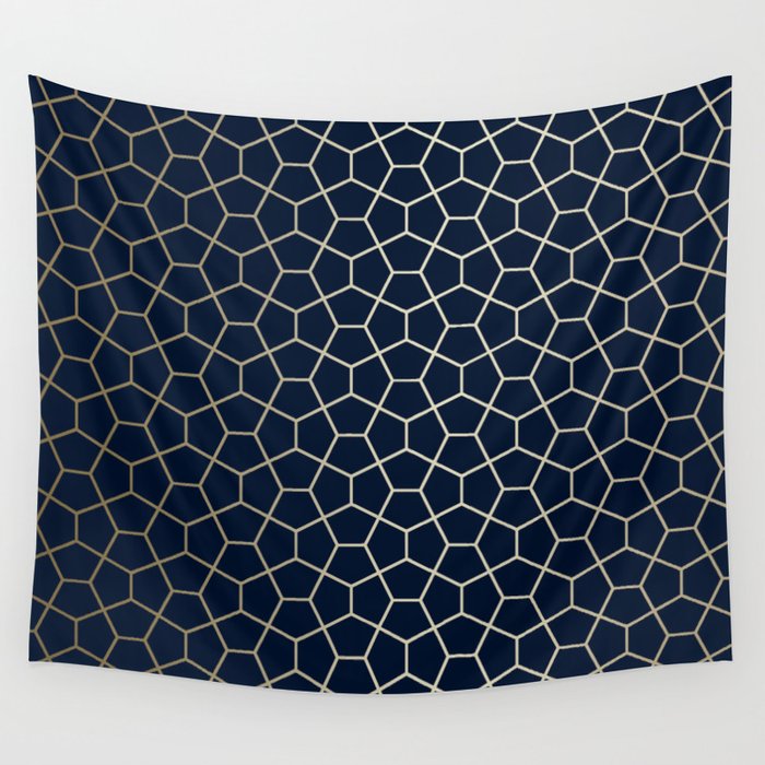 Abstract Geometric Pattern, Navy Blue and Gold Wall Tapestry Gallery Image 4