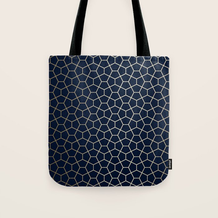 Abstract Geometric Pattern, Navy Blue and Gold Tote Bag Gallery Image 1