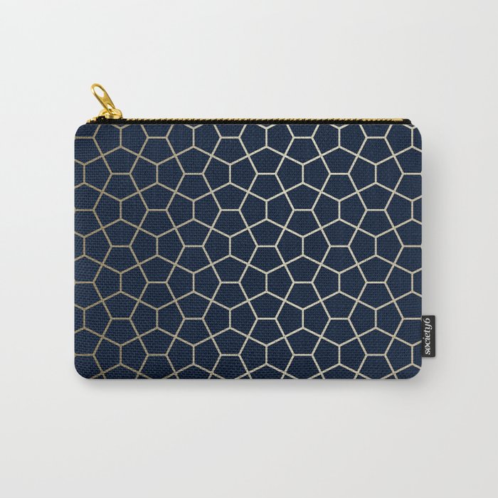 Abstract Geometric Pattern, Navy Blue and Gold Carry All Pouch Gallery Image 1