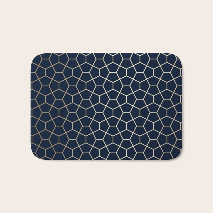 Abstract Geometric Pattern, Navy Blue and Gold Bath Mat Gallery Image 1