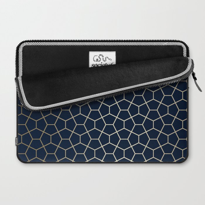 Abstract Geometric Pattern, Navy Blue and Gold Laptop Sleeve Gallery Image 2