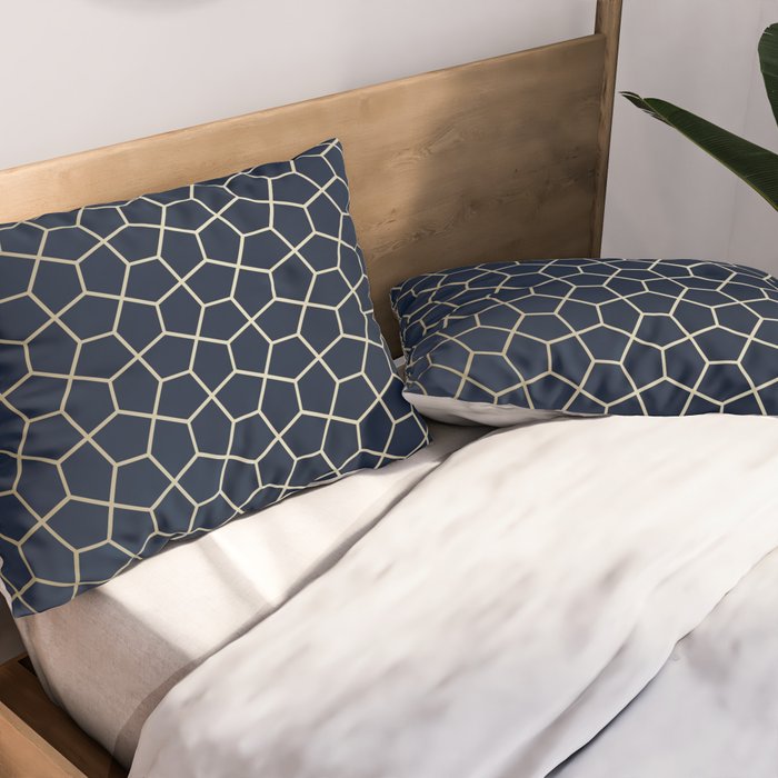 Abstract Geometric Pattern, Navy Blue and Gold Pillow Sham Gallery Image 2