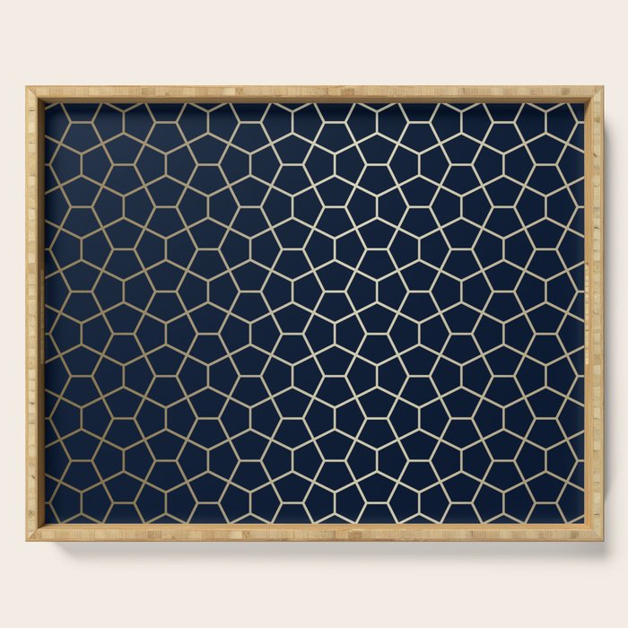 Abstract Geometric Pattern, Navy Blue and Gold Serving Tray Gallery Image 1