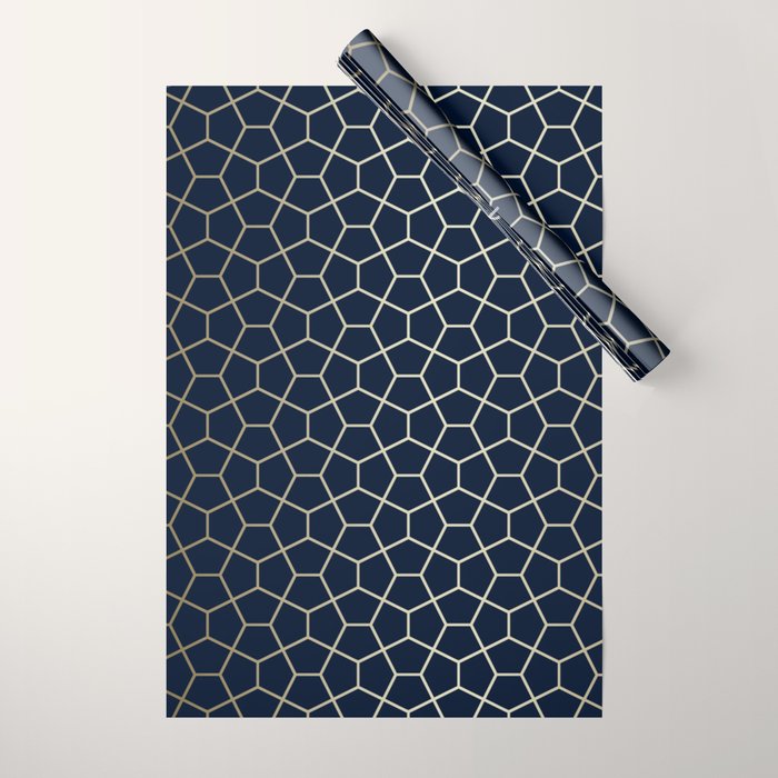 Abstract Geometric Pattern, Navy Blue and Gold Wrapping Paper Gallery Image 1