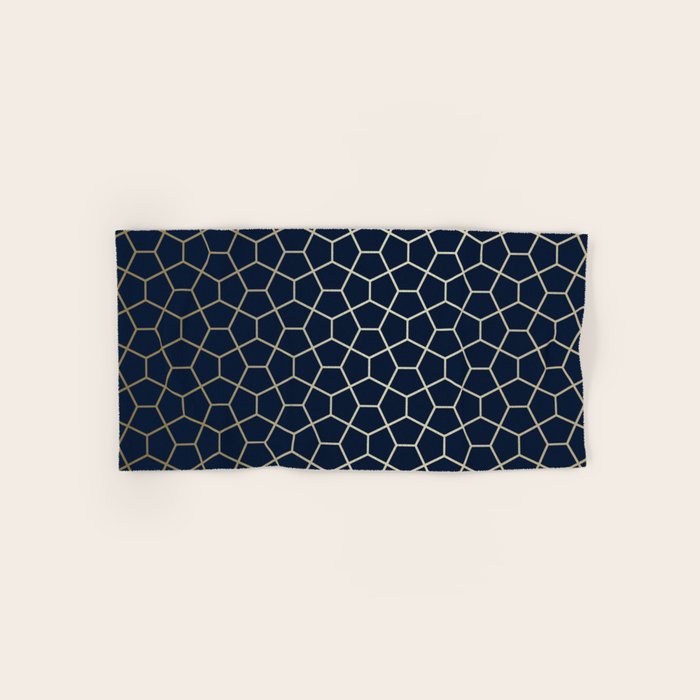 Abstract Geometric Pattern, Navy Blue and Gold Bath Towel Gallery Image 1
