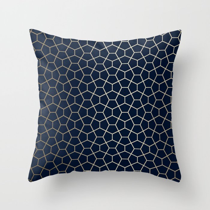 Abstract Geometric Pattern, Navy Blue and Gold Throw Pillow Gallery Image 6