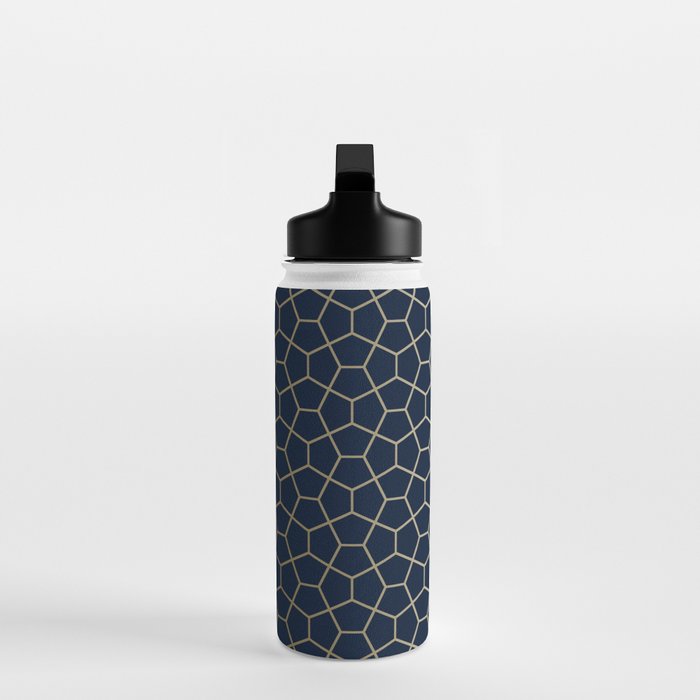 Abstract Geometric Pattern, Navy Blue and Gold Water Bottle Gallery Image 3