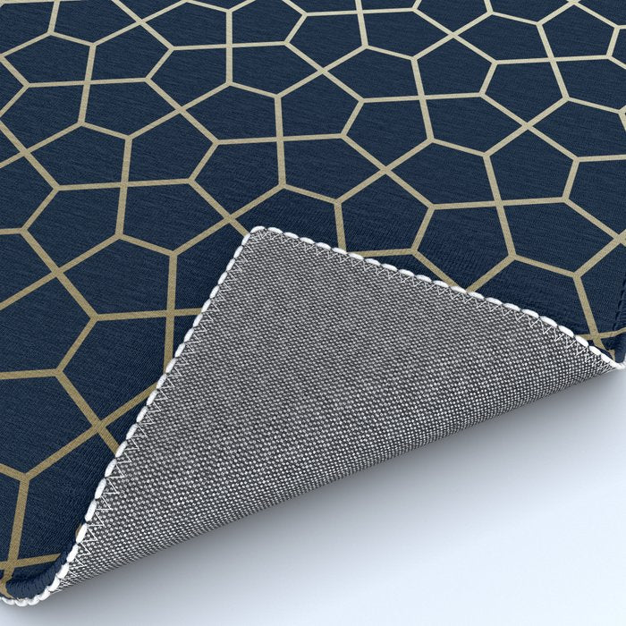 Abstract Geometric Pattern, Navy Blue and Gold Rug Gallery Image 4