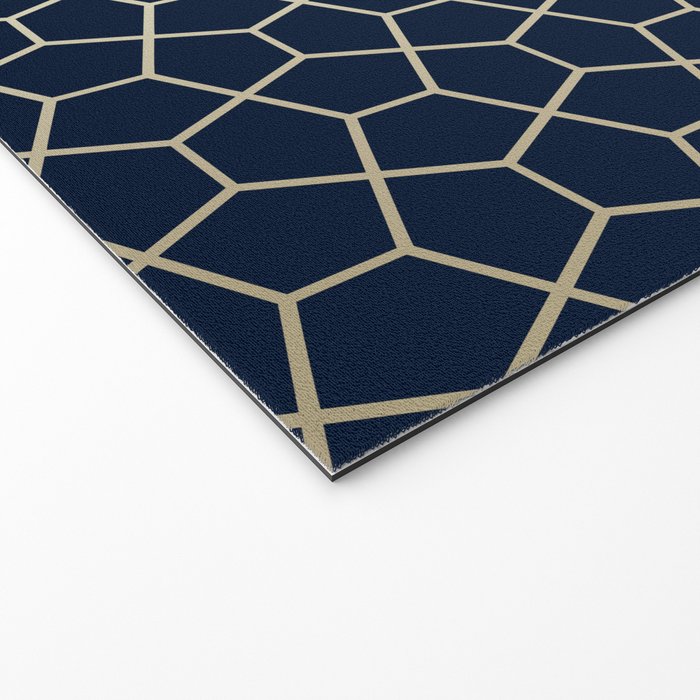 Abstract Geometric Pattern, Navy Blue and Gold Welcome Mat Gallery Image 2