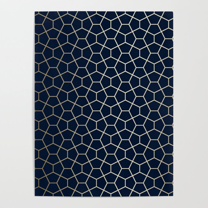 Abstract Geometric Pattern, Navy Blue and Gold Poster Gallery Image 1